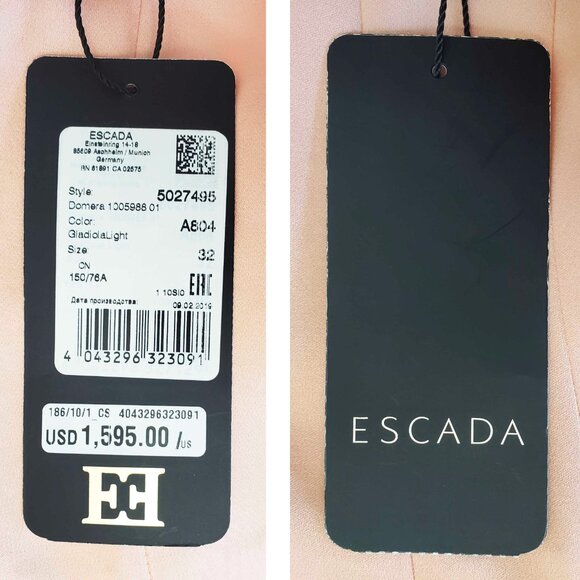 $1600 NWT Escada Womens Peach Pink Satin Fit & Flare Pleated Domera Dress 32 XS - Picture 3 of 12